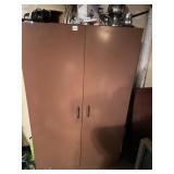 BROWN TWO-DOOR WARDROBE ARMOIRE CABINET.