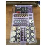 BATTERY TESTER ORGANIZER W/ BATTERIES & TESTER.