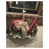 PINE CONE DECORATED BASKET WITH FIREPLAECE