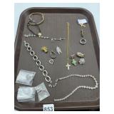 SILVER TON BRACELETS, RHINESTONE EARRING AND