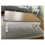 FARMHOUSE COFFEE TABLE - WHITE BASE, WOOD TOP.