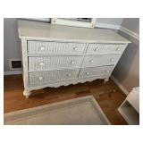 WHITE WICKER DRESSER - SIX DRAWER, COASTAL STYLE.