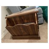 WOOD MAGAZINE RACK - CARVED FLORAL PANEL,