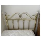 BRASS METAL BED HEADBOARD W/ PORCELAIN FINIALS.