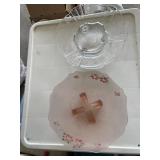 FROSTED PINK & ETCHED GLASS BOWLS.