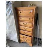 WOODEN DRESSER W/ DAMAGED DRAWER, MUSIC BOX,