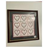 FRAMED LOVE IS PATIENT PRINT W/ FLORAL HEARTS.