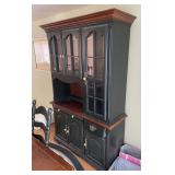 TWO-PIECE GREEN PAINTED CABINET - GLASS-DOOR