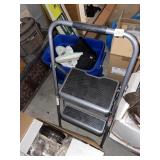 FOLDING STEP STOOL - TWO-STEP, GRAY METAL FRAME,