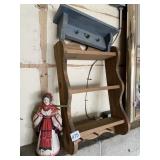 VINTAGE WOOD WALL SHELVES AND FIGURINE