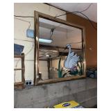STAINED GLASS SWAN MIRROR W/ BRASS FRAME.