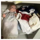 VINTAGE DOLL W/ ASSORTED CLOTHING & ACCESSORIES.