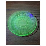 2 URANIUM GLASS PLATE - VASELINE GREEN, APPROX 6