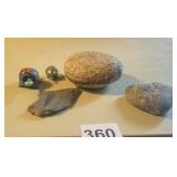 WOOD TURTLE FIGURE AND ROCKS