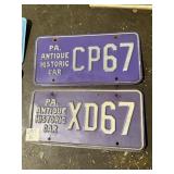 2 PURPLE HISTORIC VEHICLE PLATES