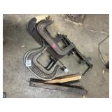 GRAND BENCH VISE, TWO C-CLAMPS, WIRE BRUSH