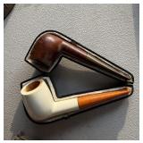 2 PIPES 1 BURLED WALNUT WITH LETTER MEERSCHAUM&