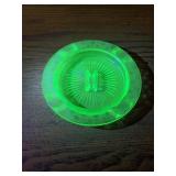 GREEN URANIUM GLASS ASHTRAY - OVAL DEPRESSION W/