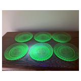 SET OF 6 GREEN DEPRESSION URANIUM GLASS PLATES