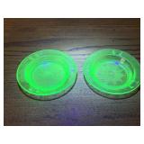 PAIR OF GREEN GLASS DEPRESSION W/ STAR PATTERN.