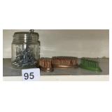 3 FLOWER FROGS AND JAR