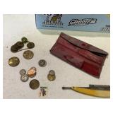 TIN TYPE, STRAIGHT RAZOR, KEY, PINS ETC.