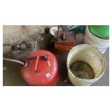 ASSORTED GAS CANS AND WATERING CAN CAN ETC.