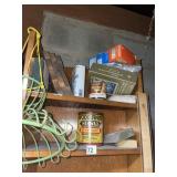 WOOD FINISHING & STAIN SUPPLIES SHELF LOT.