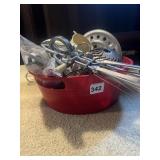 KITCHEN TOOLS & SCALES - RED BIN W/ WHISKS,