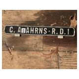 C.A. AHRNS R.D. 1 CAST IRON ROAD SIGN.