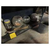 HARD HAT, WATERING CAN, GLASS VASES ETC.