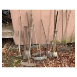 ASSORTED GARDEN HAND TOOLS - SPADES, SHOVELS,