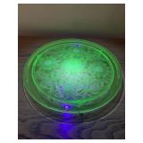 VASELINE GLASS PLATE FOOTED  - SUNFLOWER EMBOSSED