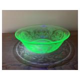 VASELINE URANIUM GLASS BOWL - EMBOSSED FLORAL