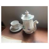 PORCELAIN TEA SERVICE - TEAPOT W/ LID, CUP &