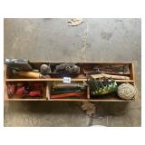 VINTAGE WOODWORKING TOOLS - WOOD ORGANIZER BOX,