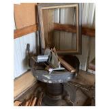 LARGE WOOD SPOOL, PICTURE FRAME ETC.