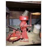 RED CAST IRON GRAIN OR CORN SHELLER WITH WOOD