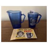 SHIRLEY TEMPLE BLUE GLASS PITCHER SET - MUG &