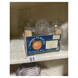 ASSORTED GLASS CANNING JARS W/ CARDBOARD BOX.
