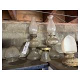 2 ANTIQUE OIL LAMPS MILK GLASS GLOBES WALL GLASS