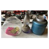 VINTAGE OIL LAMP - METAL BASE, GLASS CHIMNEY,