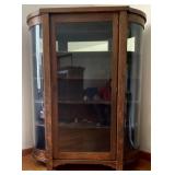 OAK CURVED FRONT GLASS FRONT CURIO CABINET WITH