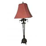 ORNATE METAL FLOOR LAMP W/ SHADE.
