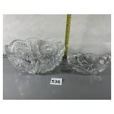 CUT CRYSTAL BOWL, HANDLED DISH SEE PHOTO OF CHIP