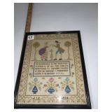 FRAMED CROSS STITCH, APPROX 20X16 IN.