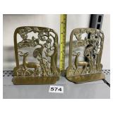 BRASS DEER  & CRANE BOOKENDS 6.5 IN