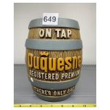 DUQUESNE BARREL SIGN, 10 IN, CHALKWARE, SOME