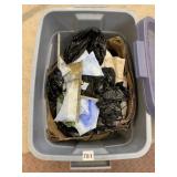 PLASTIC BIN W/ CRAFT GLASS, TILE SCRAP.