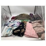 ASSORTED FABRIC SCARVES.